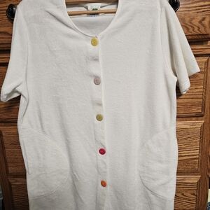 Women's White Robe with Multicolor Buttons